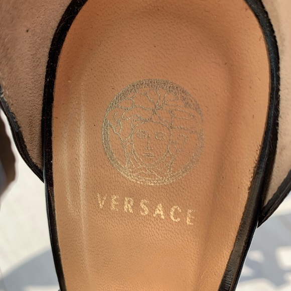 VERSACE Black Patent Leather Ankle Strap Sandals - Picture 4 of 9